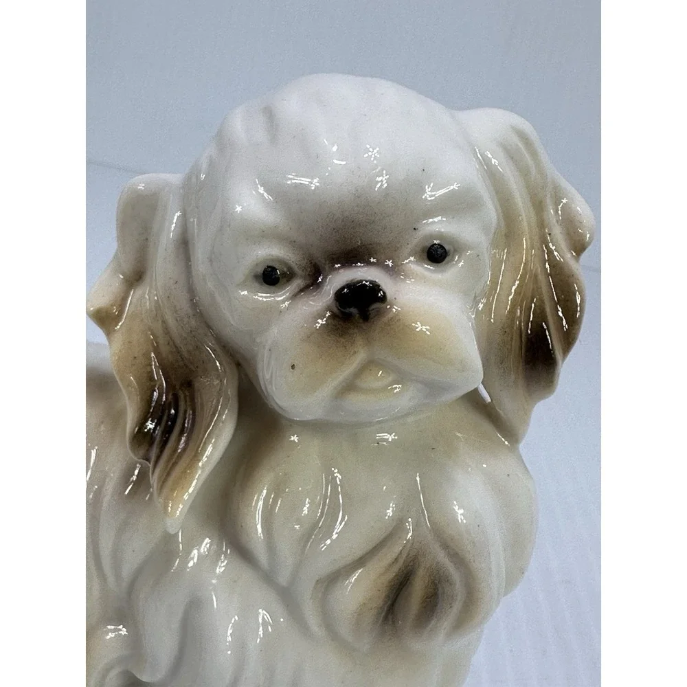 Vintage Dog Figurine Ceramic Porcelain White Tan Long Hair Toy Breed 6